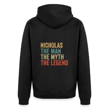 Nicholas the man the myth - Unisex Premium Organic Zip Hoodie - black - Back - Nico (187cm)