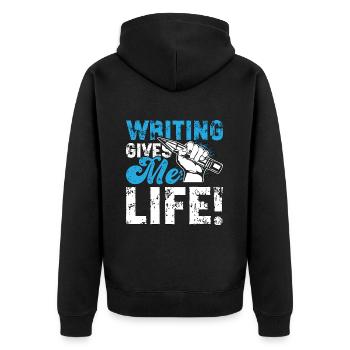 L’écriture me donne la vie aime Journaliste Écrivain de livre - Veste à capuche bio Premium Unisexe - noir - Dos - Nico (187cm)