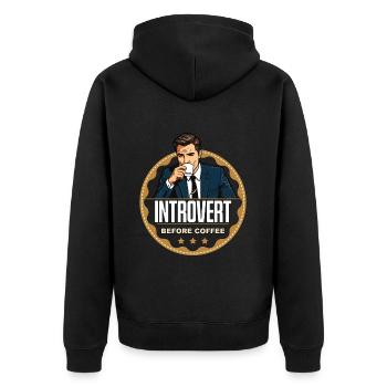 Introvert Before Coffee Bookworm Coffee Lover - Unisex Premium Bio Zip Hoodie - Schwarz - Hinten - Nico (187cm)