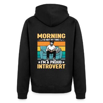 Introvert Morning Is Not My Time Indoor Lifestyle - Unisex Premium Organic Zip Hoodie - black - Back - Nico (187cm)