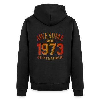 Septembre 1973 - Anniversaire de septembre - Veste à capuche bio Premium Unisexe - noir - Dos - Nico (187cm)