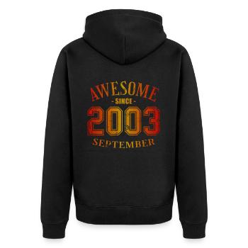 Septembre 2003 - Anniversaire Septembre Génial - Veste à capuche bio Premium Unisexe - noir - Dos - Nico (187cm)