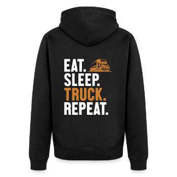 Eat Sleep Truck Repeat Trucker Truckie Legends - Unisex Premium Organic Zip Hoodie - black - Back - Nico (187cm)
