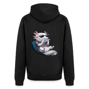 Axolotl Mundharmonika Spielen Geschenk - Unisex Premium Bio Zip Hoodie - Schwarz - Hinten - Nico (187cm)
