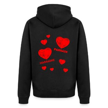 J'aime Parrain + Marraine Gros Cœurs Rouges - Veste à capuche bio Premium Unisexe - noir - Dos - Nico (187cm)