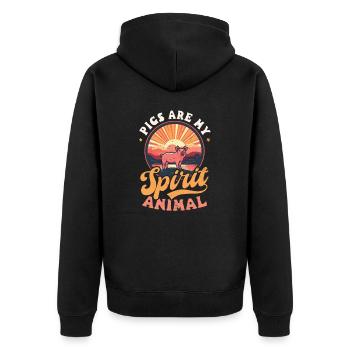 Schweinezüchter Schweine sind Krafttiere - Unisex Premium Bio Zip Hoodie - Schwarz - Hinten - Nico (187cm)