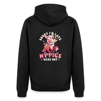 Schweinezüchter tut mir leid, dass die späten Schweine draußen waren - Unisex Premium Bio Zip Hoodie - Schwarz - Hinten - Nico (187cm)