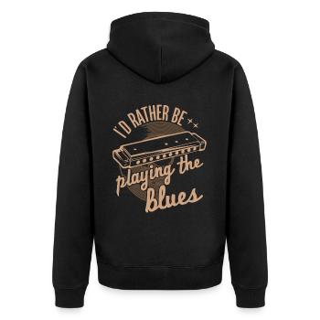 Harmonica Playing Gift - Unisex Premium Organic Zip Hoodie - black - Back - Nico (187cm)