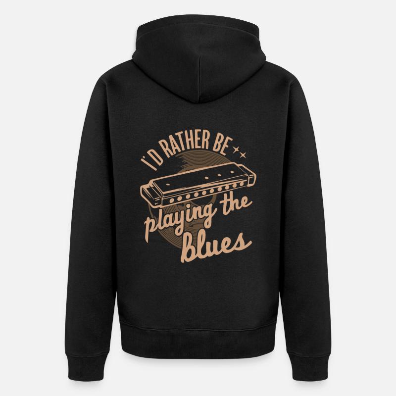 Harmonica Playing Gift - Unisex Premium Organic Zip Hoodie - black