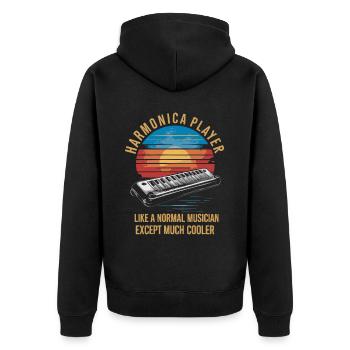 Harmonica Playing Gift - Unisex Premium Organic Zip Hoodie - black - Back - Nico (187cm)