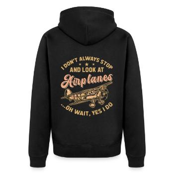 Pilot Flieger Flugzeuge - Unisex Premium Bio Zip Hoodie - Schwarz - Hinten - Nico (187cm)