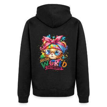 Autist Autismus See the world differently - Unisex Premium Bio Zip Hoodie - Schwarz - Hinten - Nico (187cm)