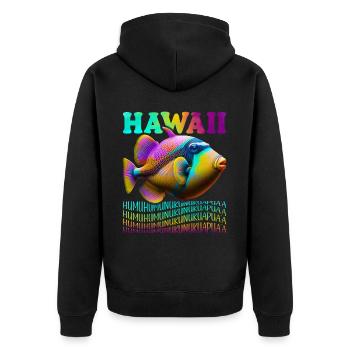 Humuhumunukunukuapua'a Hawaiianischer Riff-Drücker - Unisex Premium Bio Zip Hoodie - Schwarz - Hinten - Nico (187cm)