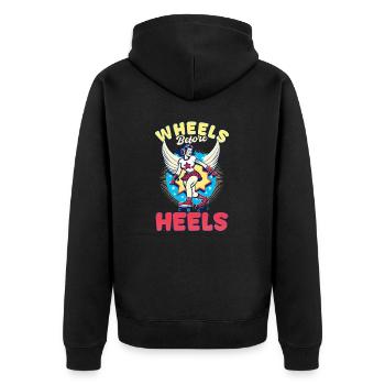 Roller Derby Räder vor Absätzen - Unisex Premium Bio Zip Hoodie - Schwarz - Hinten - Nico (187cm)