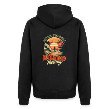 Surfer Sorry war im Meeting - Unisex Premium Bio Zip Hoodie - Schwarz - Hinten - Nico (187cm)