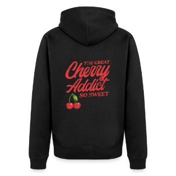 Cherry - Unisex Premium Organic Zip Hoodie - black - Back - Nico (187cm)