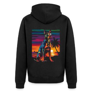 Doberman Dog Sunglasses Beach Sunset - Unisex Premium Organic Zip Hoodie - black - Back - Nico (187cm)