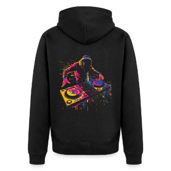Dj Disc Jockey Plattenspieler Pop Art - Unisex Premium Bio Zip Hoodie - Schwarz - Hinten - Nico (187cm)