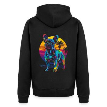 Bouledogue français Frenchie chien plage Bain de soleil - Veste à capuche bio Premium Unisexe - noir - Dos - Nico (187cm)