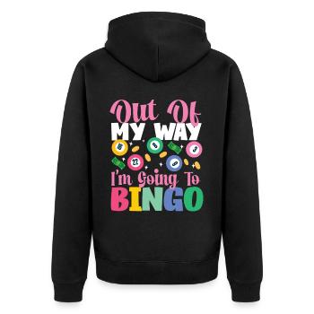 Bingo Player Out Of My Way I'm - Unisex Premium Bio Zip Hoodie - Schwarz - Hinten - Nico (187cm)