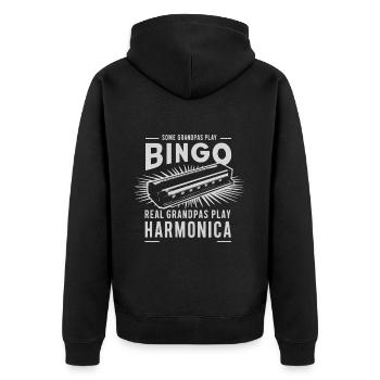 Harmonica Playing Gift - Unisex Premium Organic Zip Hoodie - black - Back - Nico (187cm)