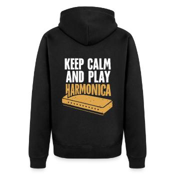 Harmonica Playing Gift - Unisex Premium Organic Zip Hoodie - black - Back - Nico (187cm)