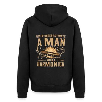 Harmonica Playing Gift - Unisex Premium Organic Zip Hoodie - black - Back - Nico (187cm)