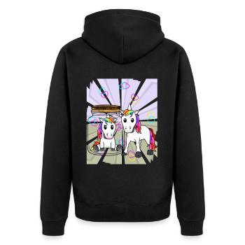 Einhörner Einhorn Fabeltier Liebe Herz Valentin - Unisex Premium Bio Zip Hoodie - Schwarz - Hinten - Nico (187cm)