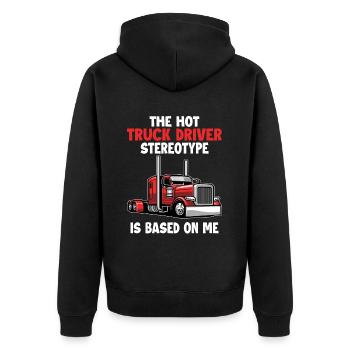 Lkw-Fahrer-Klischee basiert auf mir Trucker - Unisex Premium Bio Zip Hoodie - Schwarz - Hinten - Nico (187cm)