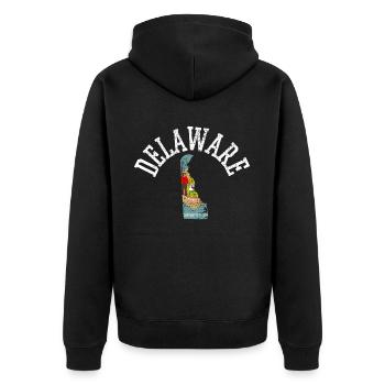 Delaware USA Flagge Patriot Stolz Heimatstaat - Unisex Premium Bio Zip Hoodie - Schwarz - Hinten - Nico (187cm)