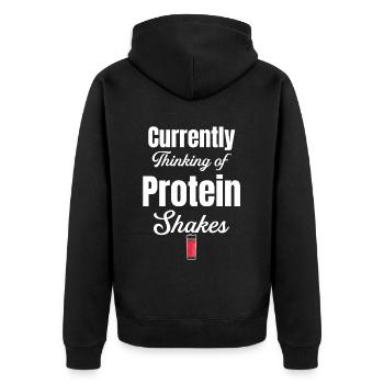 Denken Sie Derzeit An Proteinshakes Exercise - Unisex Premium Bio Zip Hoodie - Schwarz - Hinten - Nico (187cm)