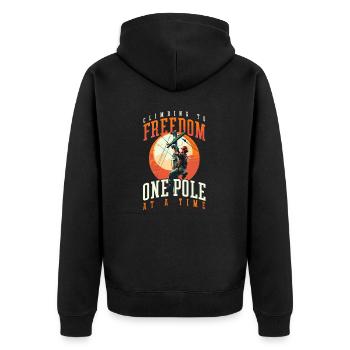 Patriotischer Lineman klettert die Freiheit an einer Stange nach der anderen - Unisex Premium Bio Zip Hoodie - Schwarz - Hinten - Nico (187cm)