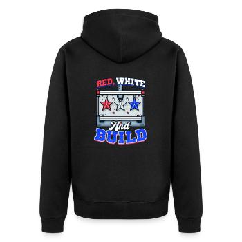 Patriotischer 3D-Druck Rot, Weiß und Build - Unisex Premium Bio Zip Hoodie - Schwarz - Hinten - Nico (187cm)