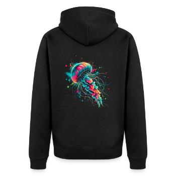 Bunte Qualle - Unisex Premium Bio Zip Hoodie - Schwarz - Hinten - Nico (187cm)