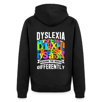 Dyslexia Dyslexia Dyslexia Dyslexic - Unisex Premium Organic Zip Hoodie - black - Back - Nico (187cm)
