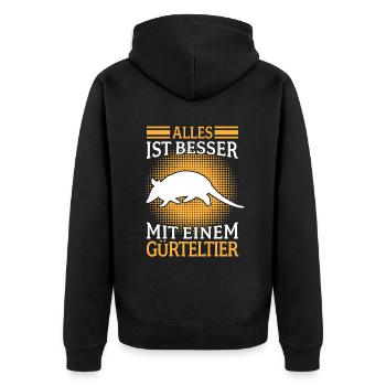 Armadillo Armadillo Everything better with armadillo - Unisex Premium Organic Zip Hoodie - black - Back - Nico (187cm)