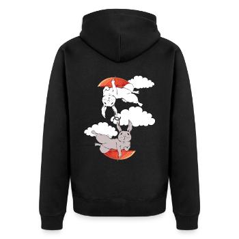 Bunny Bunnies Rabbit Umbrella Flying Dream - Unisex Premium Organic Zip Hoodie - black - Back - Nico (187cm)