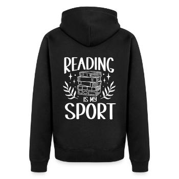 Reading Bookworm - Unisex Premium Organic Zip Hoodie - black - Back - Nico (187cm)