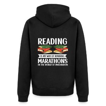 Reading Bookworm - Unisex Premium Organic Zip Hoodie - black - Back - Nico (187cm)