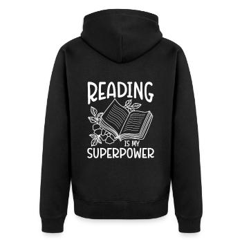 Reading Bookworm - Unisex Premium Organic Zip Hoodie - black - Back - Nico (187cm)