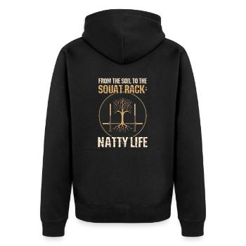 Natty Bodybuilder Vom Boden zum Squat Rack Natty Li - Unisex Premium Bio Zip Hoodie - Schwarz - Hinten - Nico (187cm)