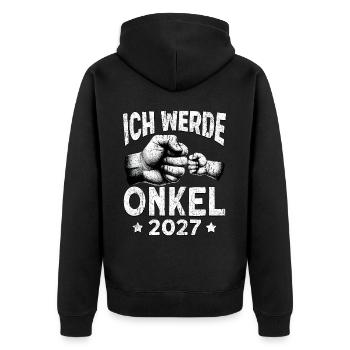Ich werde Onkel 2027 - Unisex Premium Bio Zip Hoodie - Schwarz - Hinten - Nico (187cm)