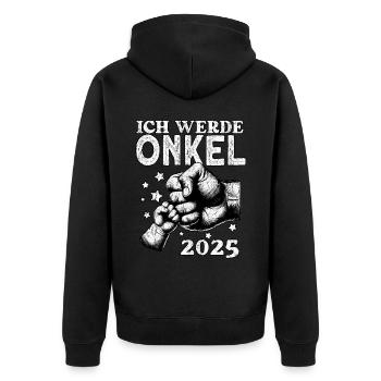 Ich werde Onkel 2025 - Unisex Premium Bio Zip Hoodie - Schwarz - Hinten - Nico (187cm)