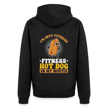 Hot Dog Adult Pun I'm Into Fitness - Unisex Premium Organic Zip Hoodie - black - Back - Nico (187cm)