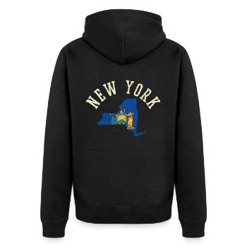 New York Flagge Patriotisches Design Usa Liebe - Unisex Premium Bio Zip Hoodie - Schwarz - Hinten - Nico (187cm)
