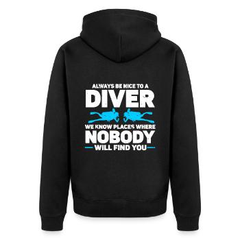Tauchen Taucher - Unisex Premium Bio Zip Hoodie - Schwarz - Hinten - Nico (187cm)