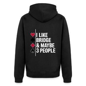 Bridge Card Game Gift - Unisex Premium Organic Zip Hoodie - black - Back - Nico (187cm)