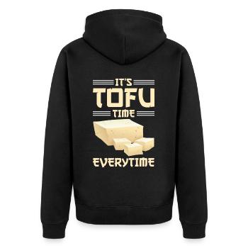 Vegan Vegetarier Design für einen Tofu Fan - Unisex Premium Bio Zip Hoodie - Schwarz - Hinten - Nico (187cm)
