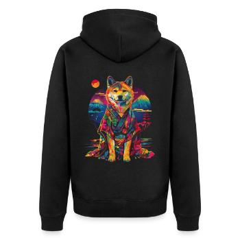 Akita Dog Kimono Japan Mountain Pop Art - Unisex Premium Organic Zip Hoodie - black - Back - Nico (187cm)