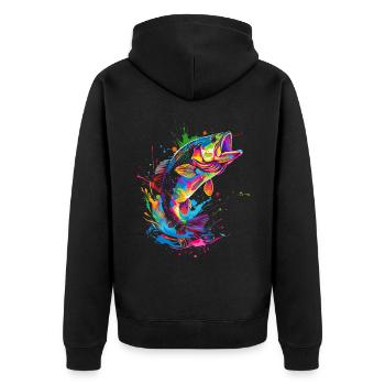 Bass Fishing Bass Fish Fisherman Pop Art - Unisex Premium Bio Zip Hoodie - Schwarz - Hinten - Nico (187cm)
